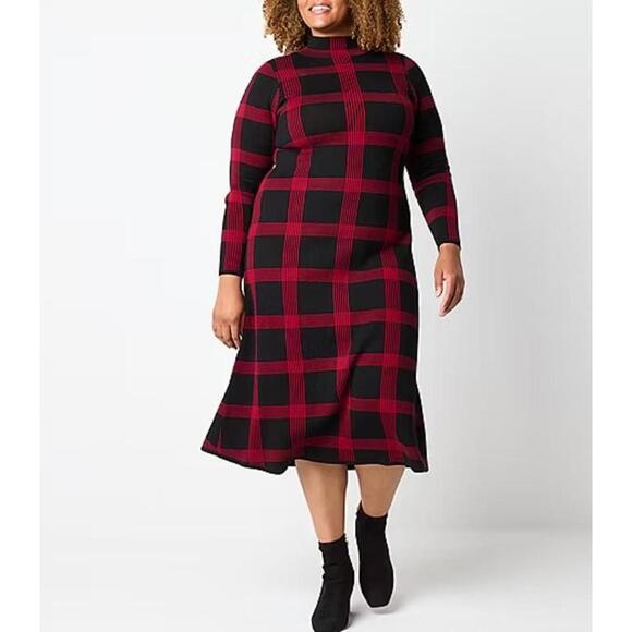 Plus Size Black and Red Plaid Midi Dress - Picture 1 of 1